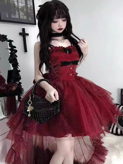 Goth Ball Gown Spaghetti Straps Burgundy Short Mini Corset Back Formal 8th Grade Homecoming Dresses Middle School Lolita Dress 18th Birthday Outfits Lolita Outfit DH1655