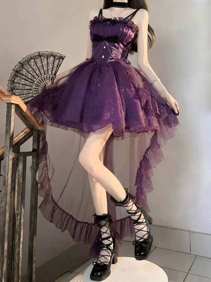 Gothic Ball Gown Spaghetti Straps Purple Short Mini Formal 8th Grade Homecoming Dresses Middle School Cocktail Dress Hoco Outfits Lolita Dress DH1656