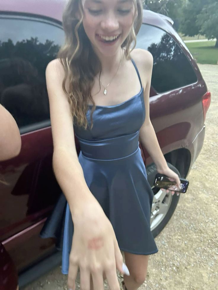 Classy A Line Spaghetti Straps Navy Blue Satin Formal 8th Grade Homecoming Dresses Middle School Hoco Dress Birthday Dress Hoco Outfits DH1694