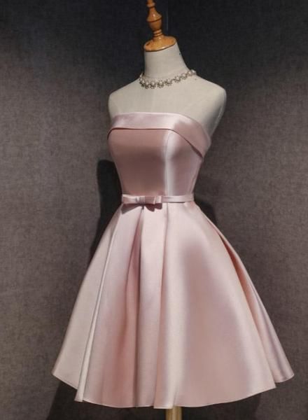 Unique Hoco Dresses A Line Strapless Short Pink Satin Mini Formal 8th Grade Homecoming Dresses Middle School 18th Birthday Outfits Hoco Outfit DH1713