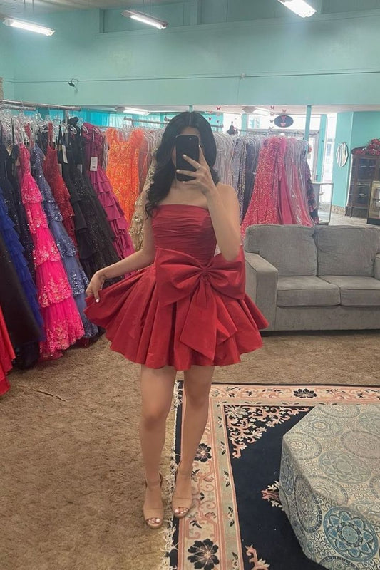 Classy Ball Gown Strapless Burgundy Short Mini Formal 8th Grade Homecoming Dresses Middle School Hoco Court Dress 16th Birthday Dress Hoco Outfits DH1750