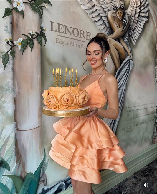 Classy Ball Gown Spaghetti Straps Orange Short Mini Formal 8th Grade Homecoming Dresses Middle School Hoco Court Dress 21st Birthday Dress Hoco Outfits DH1756