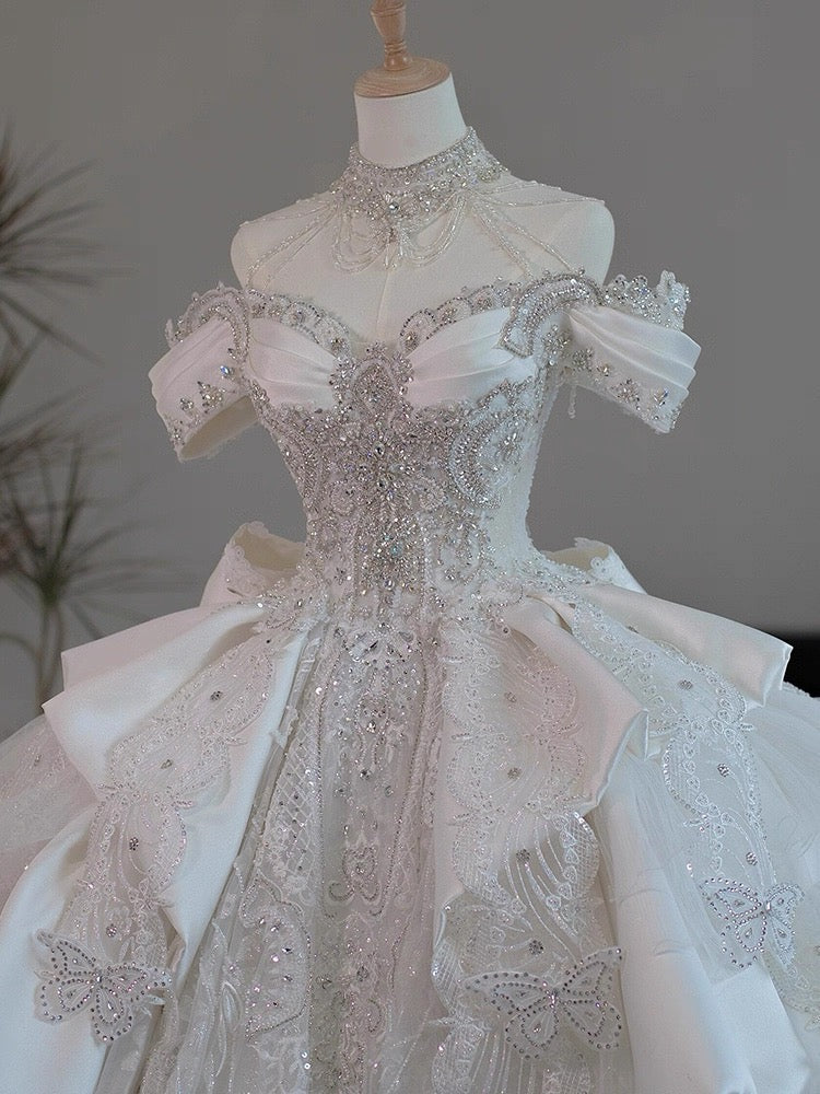 Princess Bridal Dress Ball Gown Off The Shoulder White Wedding Dress Ruffles Lace Wedding Dresses Modest Wedding Gowns DH1774