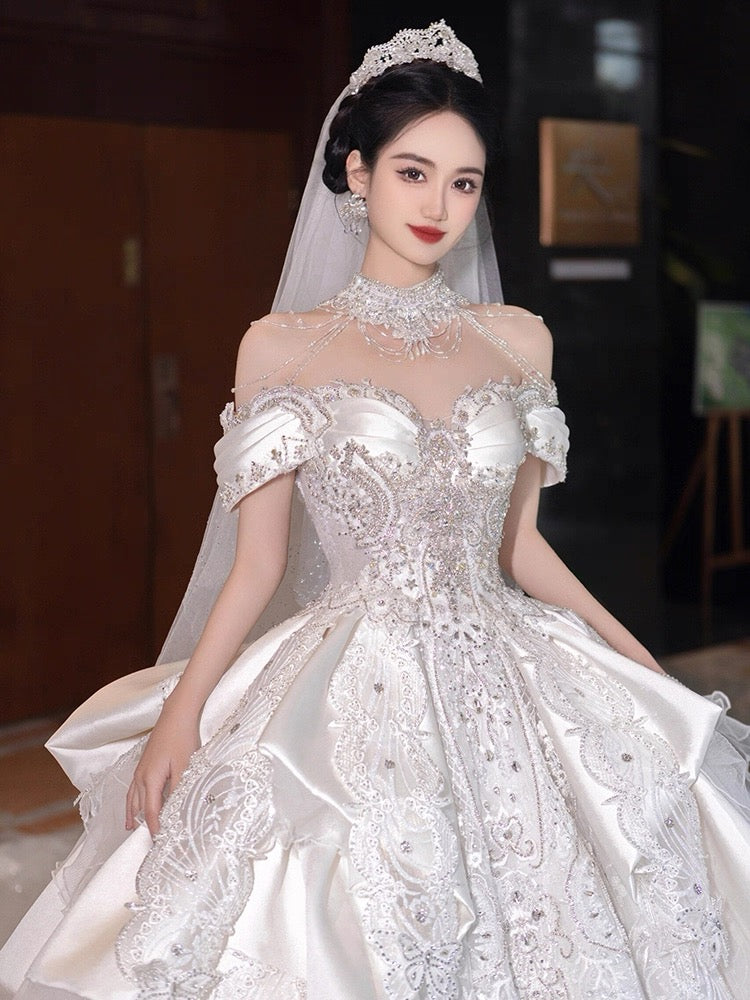 Princess Bridal Dress Ball Gown Off The Shoulder White Wedding Dress Ruffles Lace Wedding Dresses Modest Wedding Gowns DH1774
