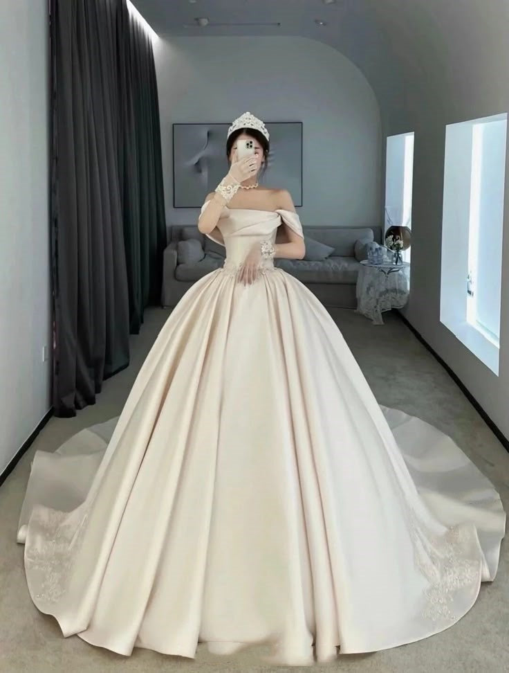 Princess Bridal Dress Ball Gown Off The Shoulder Pink Wedding Dress Ruffles Satin Wedding Dresses Modest Wedding Gowns DH1777
