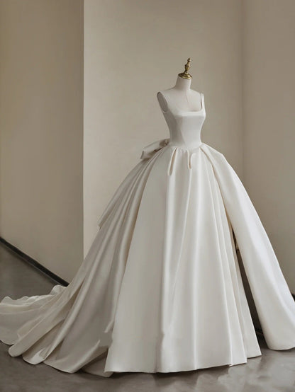Romantic Wedding Gown Bridal Dress Ball Gown Square Neck Satin Wedding Dress Ivory Wedding Dresses Modest Wedding Gowns DH1781