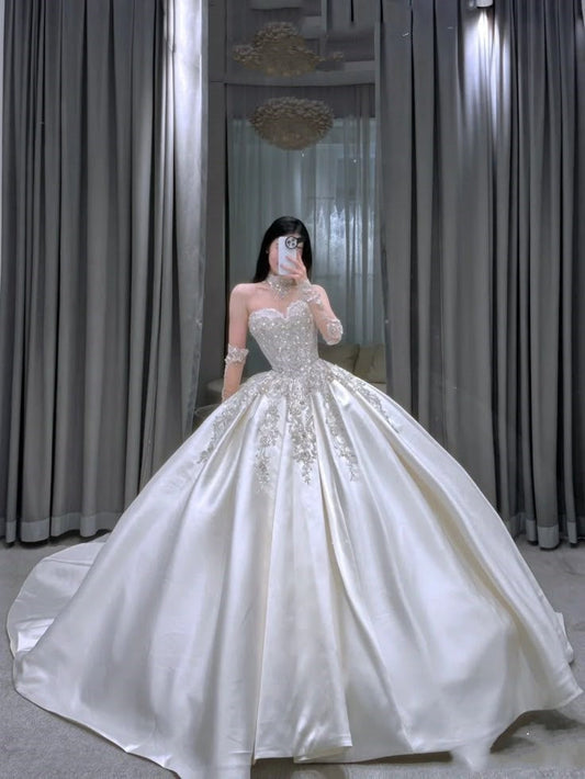 Romantic Wedding Gown Bridal Dress Ball Gown Sweetheart Wedding Dress White Lace Wedding Dresses Modest Wedding Gowns DH1782