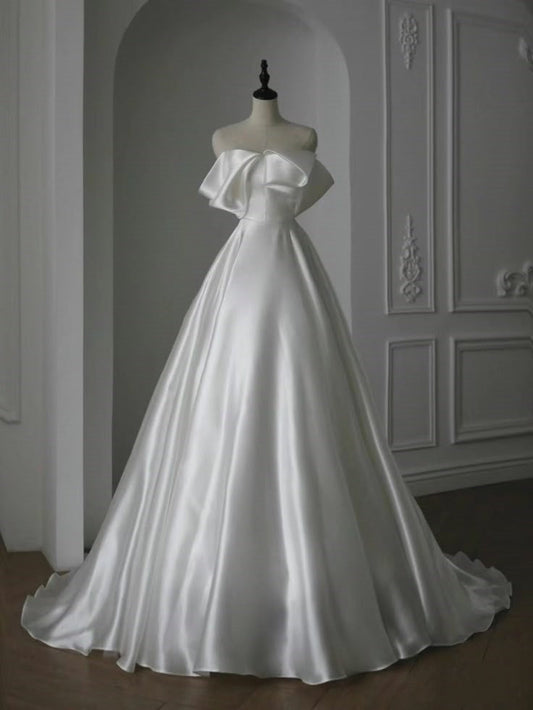 Simple Wedding Gown Bridal Dress A Line Strapless Wedding Dress White Satin Wedding Dresses Modest Wedding Gowns DH1785