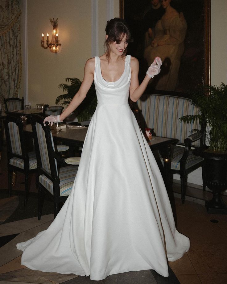 Simple Wedding Gown Bridal Dress A Line Square Satin Wedding Dress White Wedding Dresses Modest Wedding Gowns DH1791