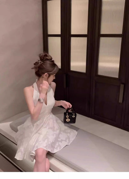 Classy A Line Halter White Lace Satin Short Mini Formal 8th Grade Homecoming Dresses Middle School Hoco Court Dress 16th Birthday Dress Hoco Outfits DH1798