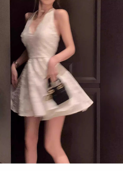 Classy A Line Halter White Lace Satin Short Mini Formal 8th Grade Homecoming Dresses Middle School Hoco Court Dress 16th Birthday Dress Hoco Outfits DH1798