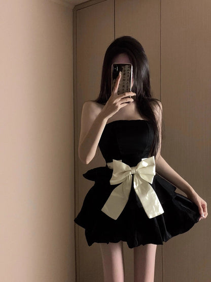 Classy Ball Gown Strapless Little Black Dress Short Mini Formal 8th Grade Homecoming Dresses Middle School Hoco Court Dress 21st Birthday Dress Hoco Outfits DH1799