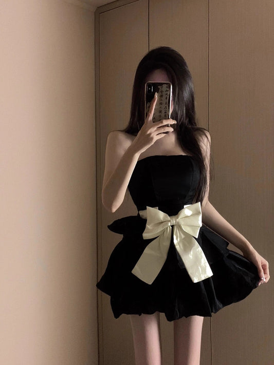 Classy Ball Gown Strapless Little Black Dress Short Mini Formal 8th Grade Homecoming Dresses Middle School Hoco Court Dress 21st Birthday Dress Hoco Outfits DH1799