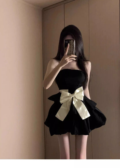 Classy Ball Gown Strapless Little Black Dress Short Mini Formal 8th Grade Homecoming Dresses Middle School Hoco Court Dress 21st Birthday Dress Hoco Outfits DH1799