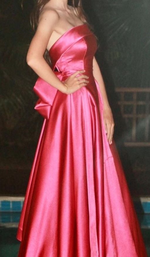 Fancy A Line Strapless Pink Satin Sleeveless Long Evening Dress Party Gowns Evening Special Formal Dresses Prom Dress DH187