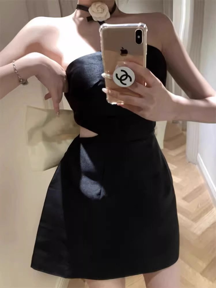 Classy A Line Strapless Little Black Dress Short Mini Formal 8th Grade Homecoming Dresses Middle School Hoco Court Dress 21st Birthday Dress Hoco Outfits DH1881