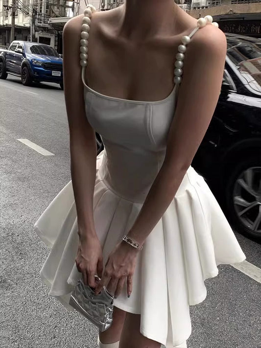 Cute A Line Spaghetti Straps White Short Mini Formal 8th Grade Homecoming Dresses Middle School Hoco Court Dress 21st Birthday Dress Hoco Outfits DH1888