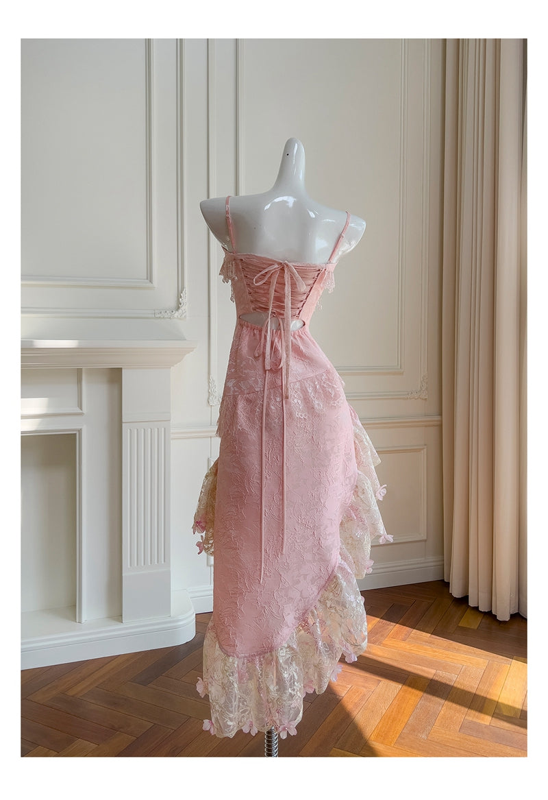 Cute A Line Spaghetti Straps Pink Lace Grad Dress Inspo Formal 8th Grade Homecoming Dresses High School Hoco Court Dress Graduation Dress Hoco Outfits DH1900