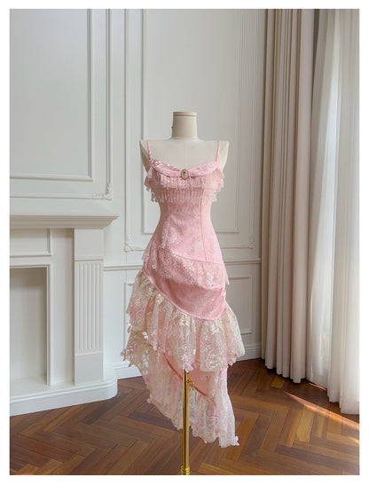 Cute A Line Spaghetti Straps Pink Lace Grad Dress Inspo Formal 8th Grade Homecoming Dresses High School Hoco Court Dress Graduation Dress Hoco Outfits DH1900