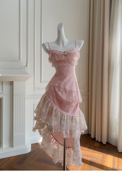 Cute A Line Spaghetti Straps Pink Lace Grad Dress Inspo Formal 8th Grade Homecoming Dresses High School Hoco Court Dress Graduation Dress Hoco Outfits DH1900