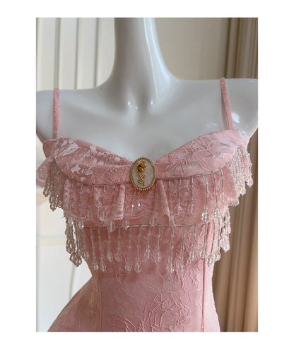 Cute A Line Spaghetti Straps Pink Lace Grad Dress Inspo Formal 8th Grade Homecoming Dresses High School Hoco Court Dress Graduation Dress Hoco Outfits DH1900