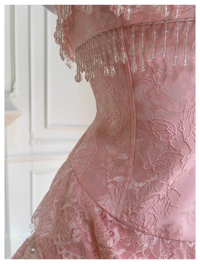 Cute A Line Spaghetti Straps Pink Lace Grad Dress Inspo Formal 8th Grade Homecoming Dresses High School Hoco Court Dress Graduation Dress Hoco Outfits DH1900