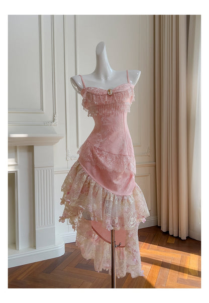 Cute A Line Spaghetti Straps Pink Lace Grad Dress Inspo Formal 8th Grade Homecoming Dresses High School Hoco Court Dress Graduation Dress Hoco Outfits DH1900