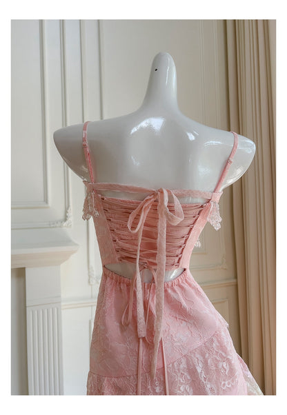 Cute A Line Spaghetti Straps Pink Lace Grad Dress Inspo Formal 8th Grade Homecoming Dresses High School Hoco Court Dress Graduation Dress Hoco Outfits DH1900