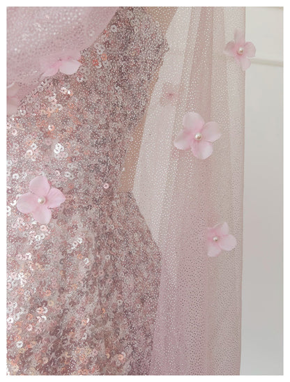 Cute A Line Spaghetti Straps Pink Sequin Grad Dress Inspo Formal 8th Grade Homecoming Dresses High School Hoco Court Dress Short Graduation Dress With Cape DH1909
