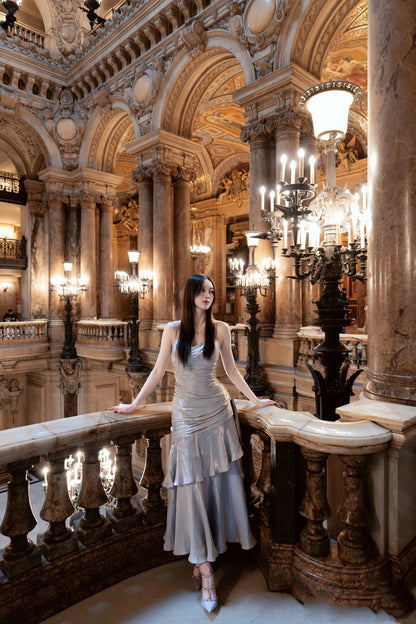 Simple Mermaid Spaghetti Straps Dusty Blue Satin Long Prom Dresses Party Dress 20th Birthday Outfits Graduation Dresses DH1911