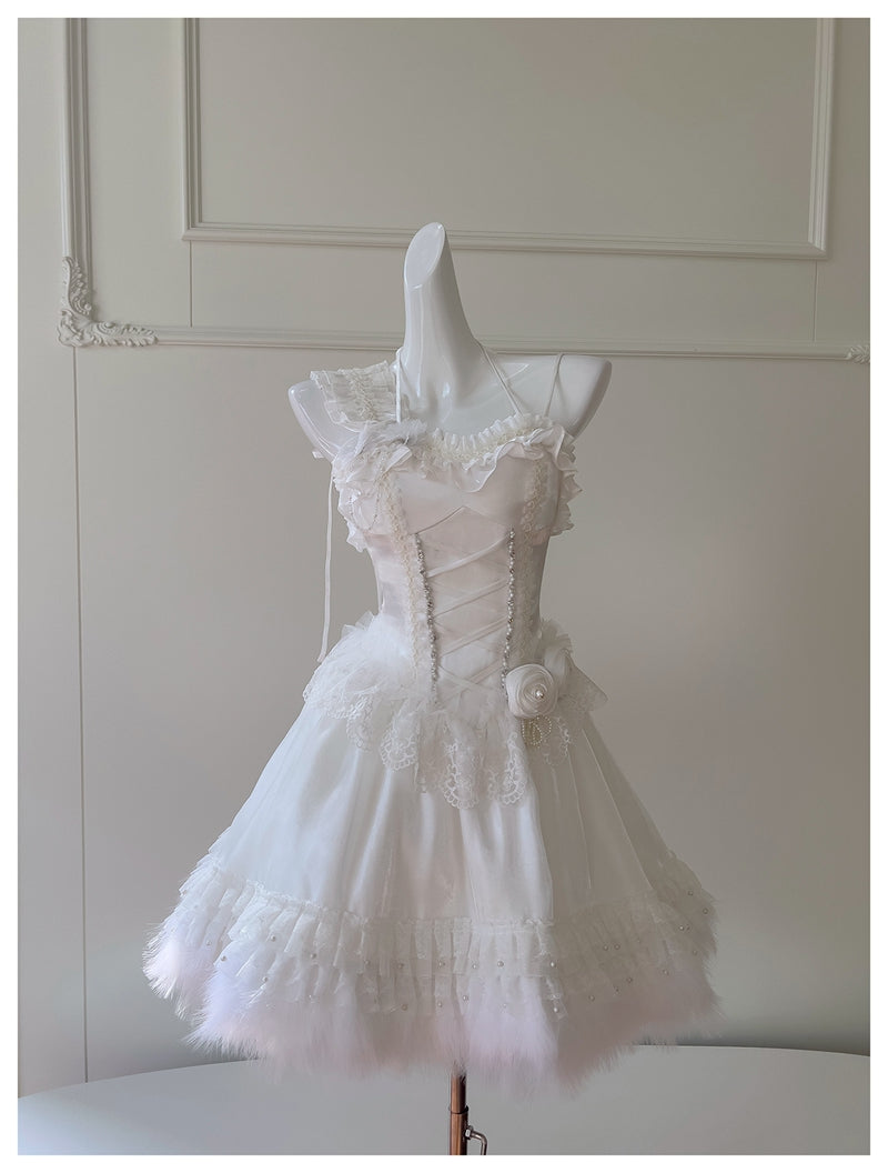 Pretty Ball Gown Spaghetti Straps Corset Back White Grad Dress Inspo Short Mini Formal 8th Grade Homecoming Dresses High School Hoco Court Dress Graduation Dress Cocktail Birthday Outfits DH1913
