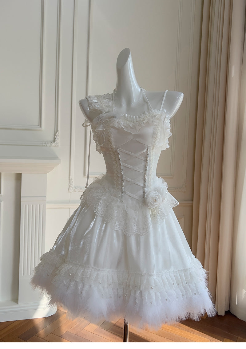 Pretty Ball Gown Spaghetti Straps Corset Back White Grad Dress Inspo Short Mini Formal 8th Grade Homecoming Dresses High School Hoco Court Dress Graduation Dress Cocktail Birthday Outfits DH1913