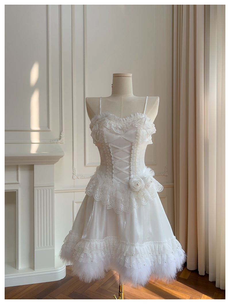 Pretty Ball Gown Spaghetti Straps Corset Back White Grad Dress Inspo Short Mini Formal 8th Grade Homecoming Dresses High School Hoco Court Dress Graduation Dress Cocktail Birthday Outfits DH1913