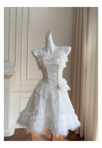 Pretty Ball Gown Spaghetti Straps Corset Back White Grad Dress Inspo Short Mini Formal 8th Grade Homecoming Dresses High School Hoco Court Dress Graduation Dress Cocktail Birthday Outfits DH1913