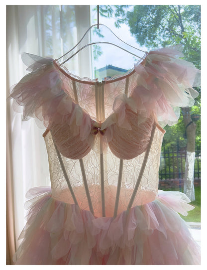 Pretty Ball Gown V Neck Pink Grad Dress Inspo Short Mini Formal 8th Grade Homecoming Dresses High School Hoco Court Dress Graduation Dress Cocktail Birthday Outfits DH1914