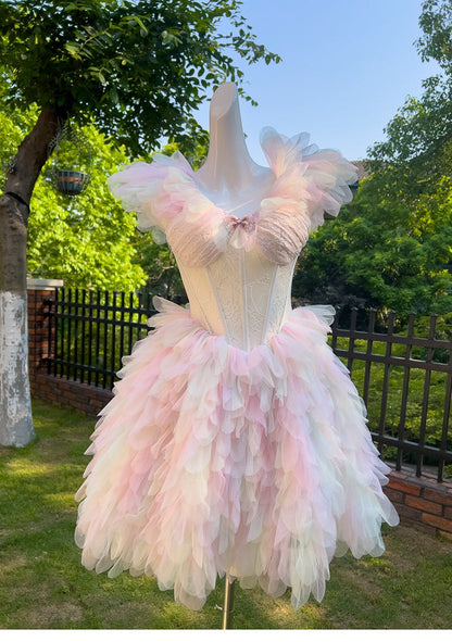 Pretty Ball Gown V Neck Pink Grad Dress Inspo Short Mini Formal 8th Grade Homecoming Dresses High School Hoco Court Dress Graduation Dress Cocktail Birthday Outfits DH1914