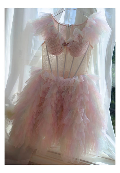 Pretty Ball Gown V Neck Pink Grad Dress Inspo Short Mini Formal 8th Grade Homecoming Dresses High School Hoco Court Dress Graduation Dress Cocktail Birthday Outfits DH1914