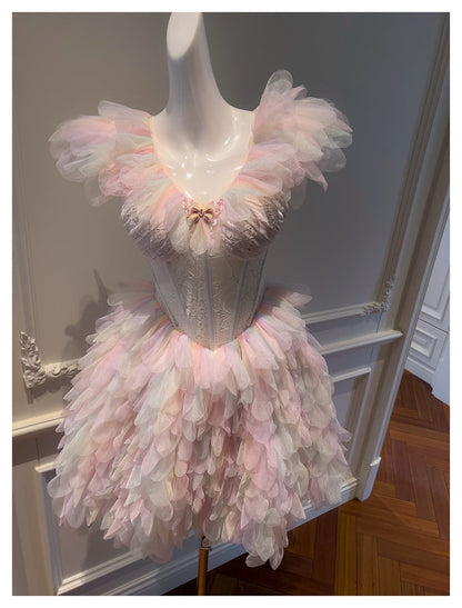 Cute Ball Gown V Neck Pink Grad Dress Inspo Short Mini Formal 8th Grade Homecoming Dresses High School Hoco Court Dress Graduation Dress Cocktail Birthday Outfits DH1915