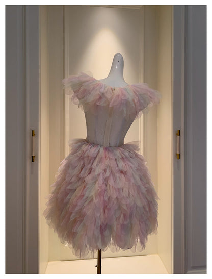 Cute Ball Gown V Neck Pink Grad Dress Inspo Short Mini Formal 8th Grade Homecoming Dresses High School Hoco Court Dress Graduation Dress Cocktail Birthday Outfits DH1915