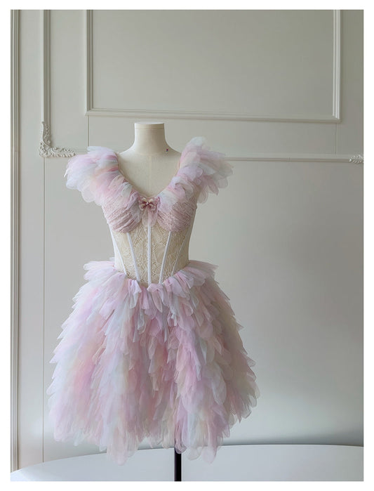 Cute Ball Gown V Neck Pink Grad Dress Inspo Short Mini Formal 8th Grade Homecoming Dresses High School Hoco Court Dress Graduation Dress Cocktail Birthday Outfits DH1915