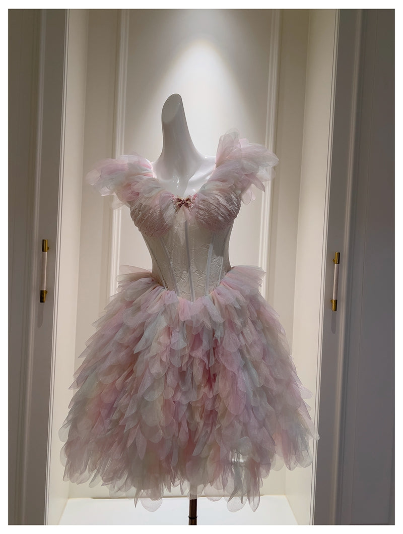 Cute Ball Gown V Neck Pink Grad Dress Inspo Short Mini Formal 8th Grade Homecoming Dresses High School Hoco Court Dress Graduation Dress Cocktail Birthday Outfits DH1915