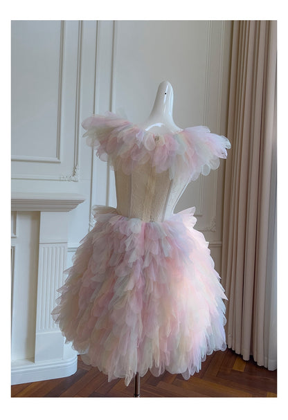 Cute Ball Gown V Neck Pink Grad Dress Inspo Short Mini Formal 8th Grade Homecoming Dresses High School Hoco Court Dress Graduation Dress Cocktail Birthday Outfits DH1915