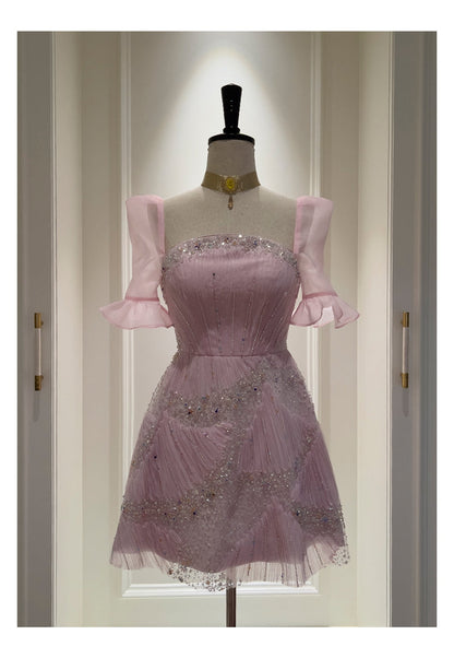 Classy A Line Square Pink Sequin Grad Dress Inspo Short Mini Formal 8th Grade Homecoming Dresses Middle School Hoco Court Dress Graduation Dress Cocktail Dress 16th Birthday Outfits DH1917
