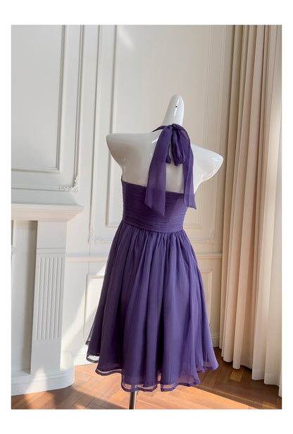 Modest A line Chiffon Halter Grape Grad Dress Inspo Short Mini Formal 8th Grade Homecoming Dresses High School Hoco Court Dress Graduation Dress Cocktail Gown Birthday Outfits DH1933