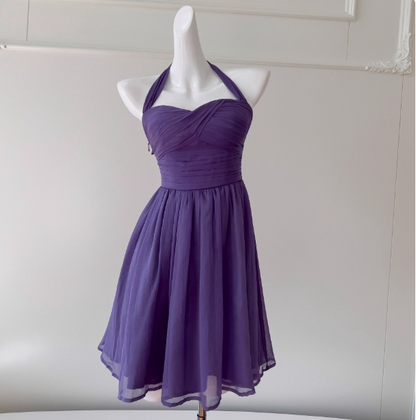 Modest A line Chiffon Halter Grape Grad Dress Inspo Short Mini Formal 8th Grade Homecoming Dresses High School Hoco Court Dress Graduation Dress Cocktail Gown Birthday Outfits DH1933