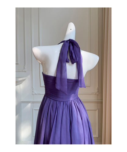 Modest A line Chiffon Halter Grape Grad Dress Inspo Short Mini Formal 8th Grade Homecoming Dresses High School Hoco Court Dress Graduation Dress Cocktail Gown Birthday Outfits DH1933