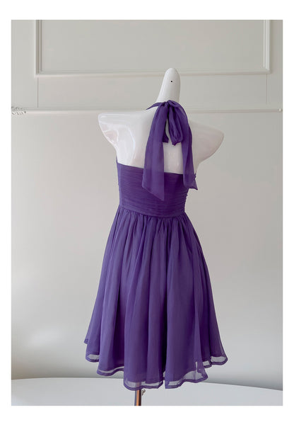 Modest A line Chiffon Halter Grape Grad Dress Inspo Short Mini Formal 8th Grade Homecoming Dresses High School Hoco Court Dress Graduation Dress Cocktail Gown Birthday Outfits DH1933