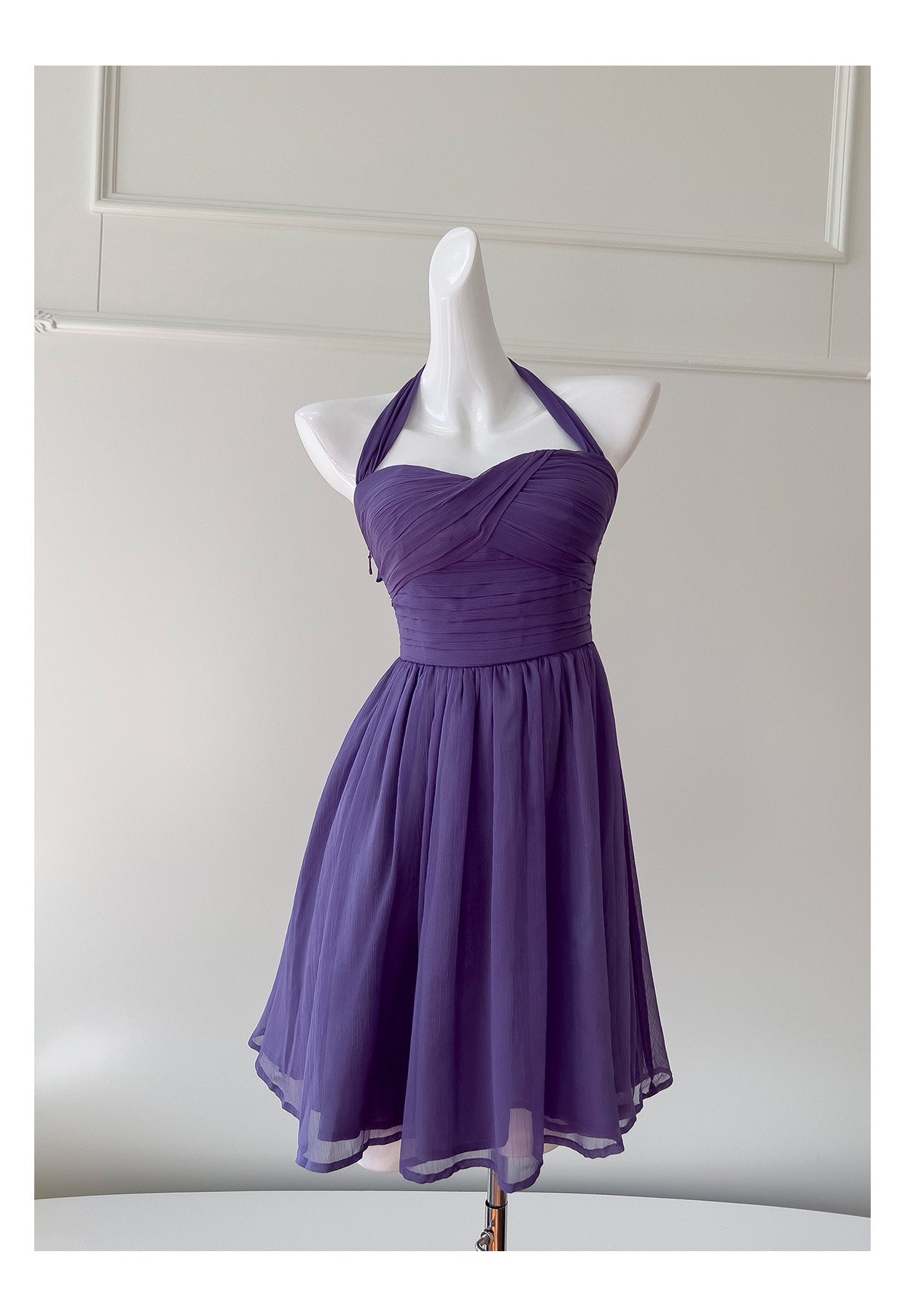 Modest A line Chiffon Halter Grape Grad Dress Inspo Short Mini Formal 8th Grade Homecoming Dresses High School Hoco Court Dress Graduation Dress Cocktail Gown Birthday Outfits DH1933