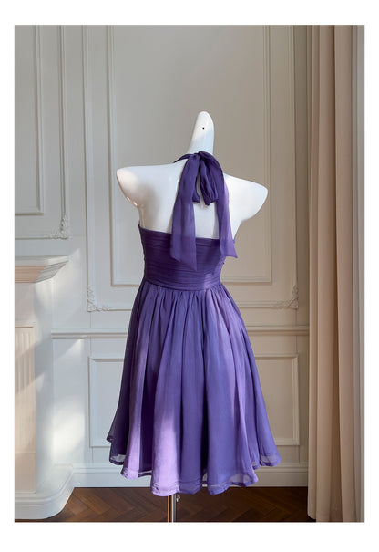 Modest A line Chiffon Halter Grape Grad Dress Inspo Short Mini Formal 8th Grade Homecoming Dresses High School Hoco Court Dress Graduation Dress Cocktail Gown Birthday Outfits DH1933