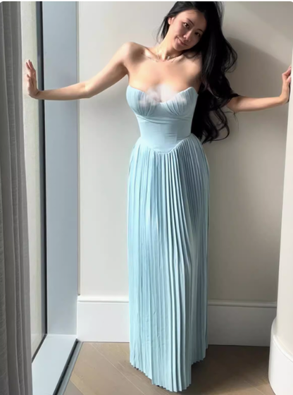 Simple A Line Sweetheart Blue Chiffon Long Prom Dresses Party Dress 20th Birthday Outfits Graduation Dresses DH1934